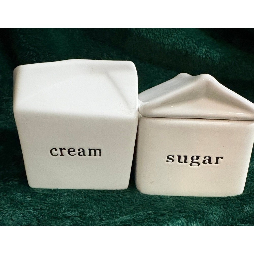 Luxehabitat Ceramic Cream and Sugar Set White Milk Carton Farmhouse Style